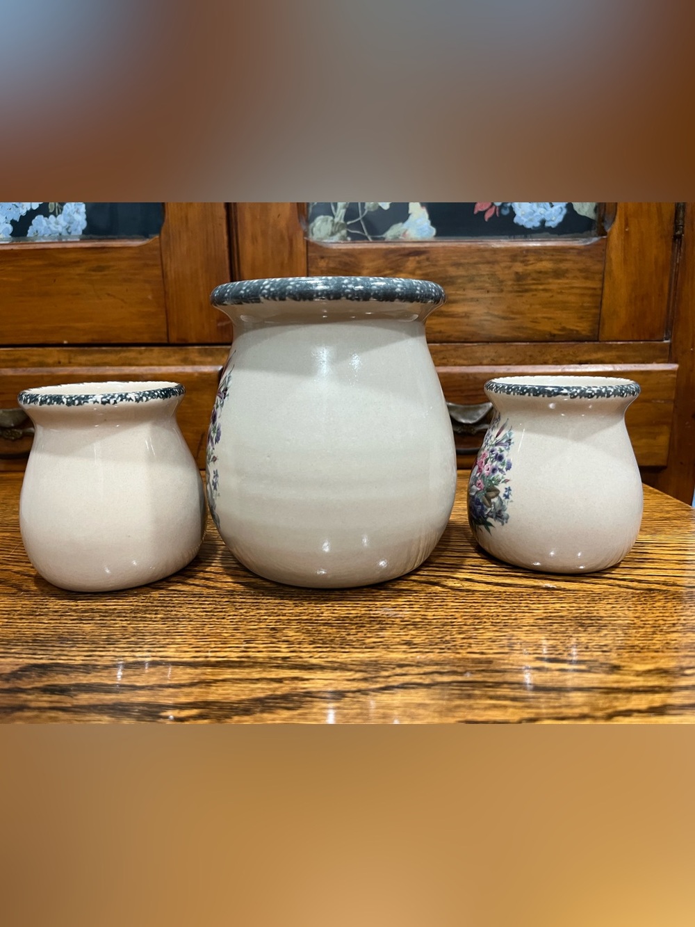 House & Garden Party 3-Piece Floral Vase Set Vintage 2001 Hand Made USA Cottage - Picture 2 of 9